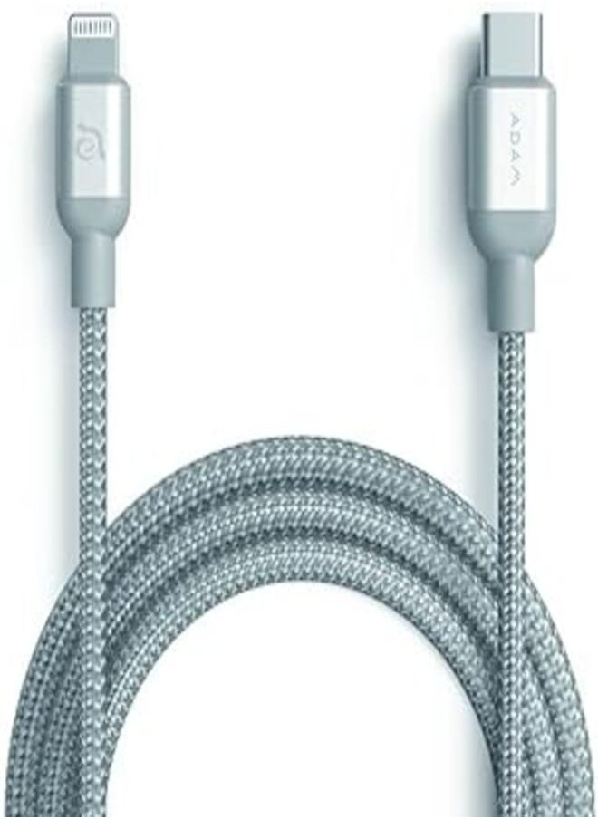 ADAM ELEMENTS - Adam Elements PeAk II USB-C to Lightning Charging-/ Data Cable Compatible with All iOS Devices with Lightning Port - Silver (Made for iPod, iPad, iPhone Certification/ 1.2m/ Nylon & Aluminium) - Image 1
