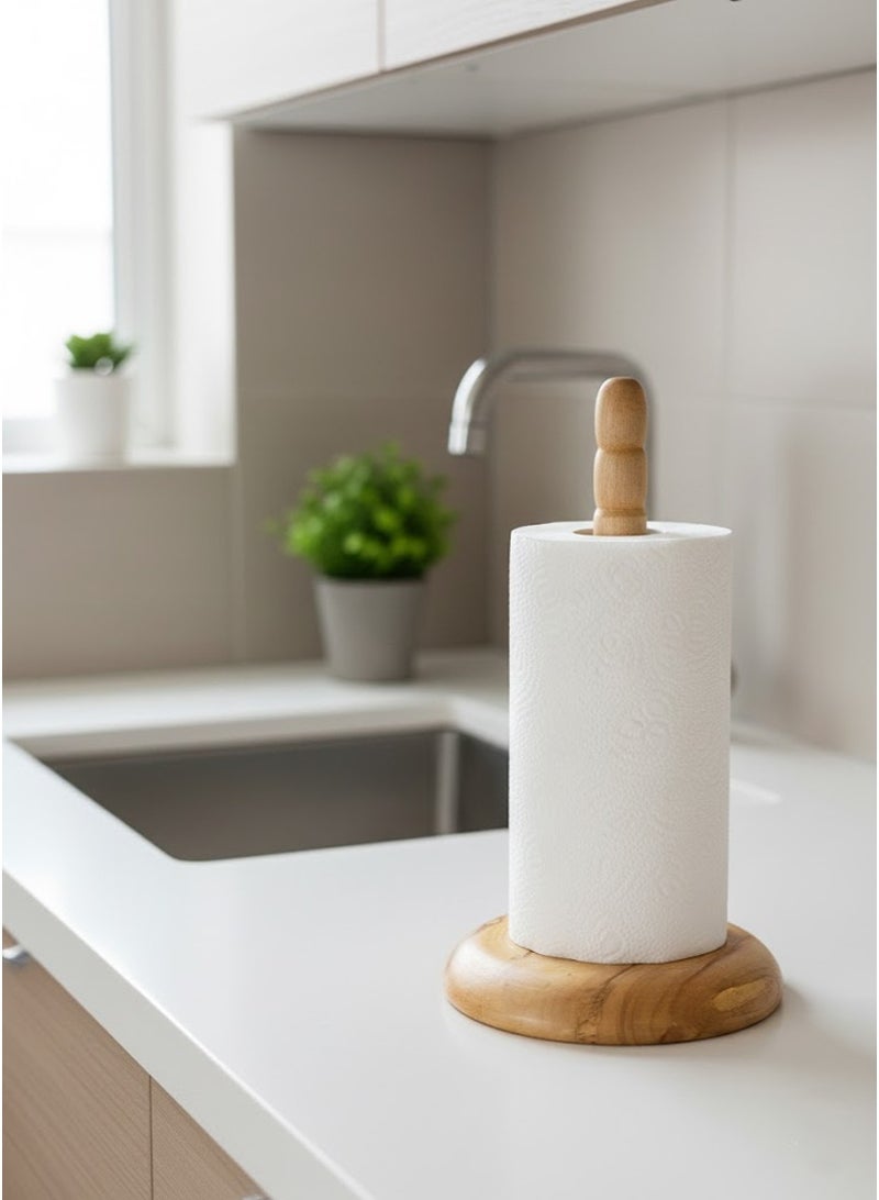 co arma Wooden tissue holder, round base, vertical design for kitchen and bathroom - Image 1
