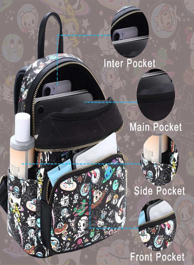 Tokidoki حقيبة ظهر جلدية توكيدوكي للبالغين، حقيبة يومية مقاومة للماء بتصميم عتيق مع جيوب للرجال والنساء للسفر والعمل والأنشطة الخارجية والتجول باللون الأسود - Image 4