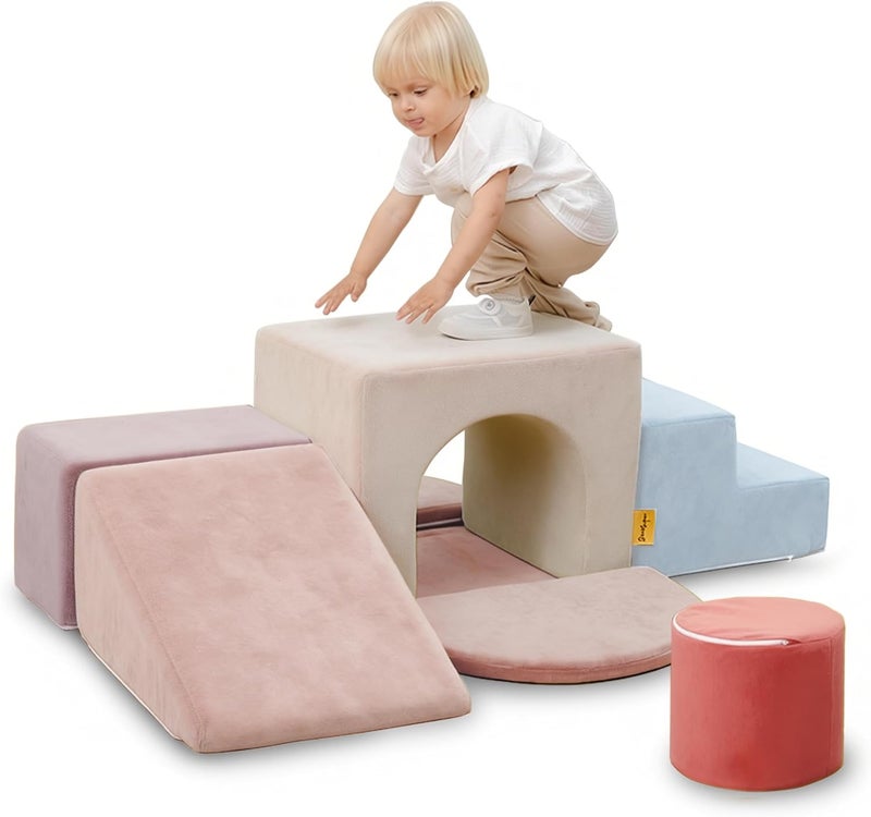 BanaSuper Foam Educational Building Blocks | Indoor Motor Skills Game for Children | Motor Skills Course | Non-slip Climbing Structure | Washable Design & Enhanced Safety (Pink) - Image 1