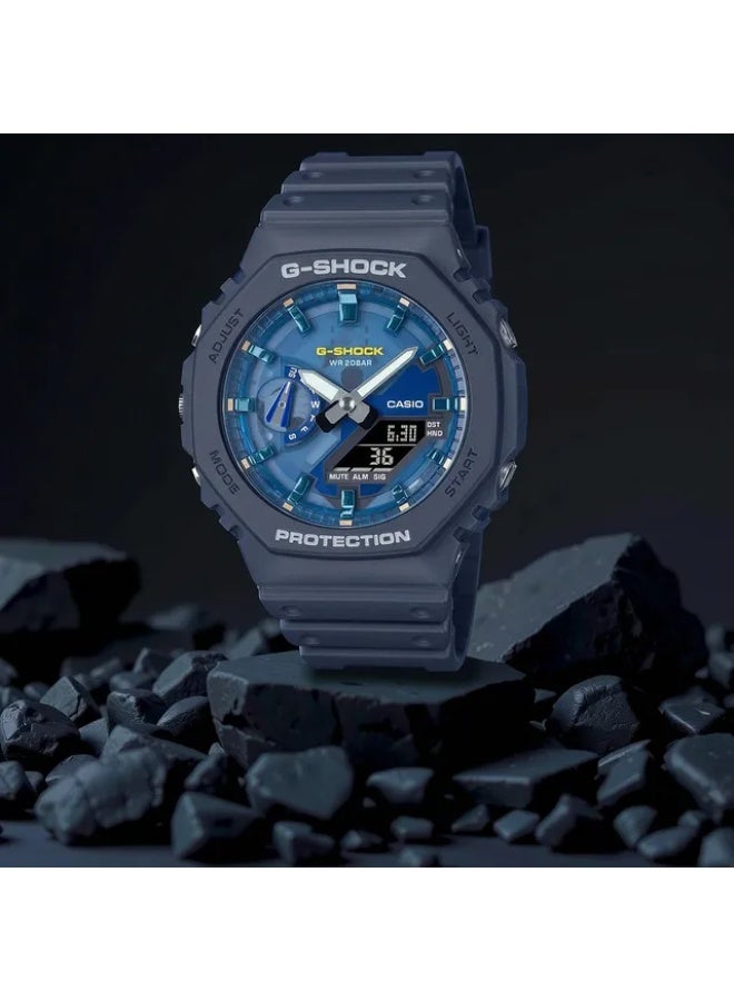 كاسيو ساعة كاسيو جي-شوك ​​GA-2100AS-2A التناظرية الرقمية المصنوعة من الراتنج الحيوي بمينا زرقاء - Image 3