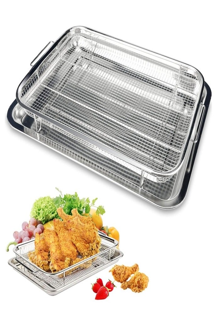 مقلاة فرن من الفولاذ المقاوم للصدأ، وسلة مقلاة هوائية وصينية مقلاة عميقة باللون الفضي - Image 1