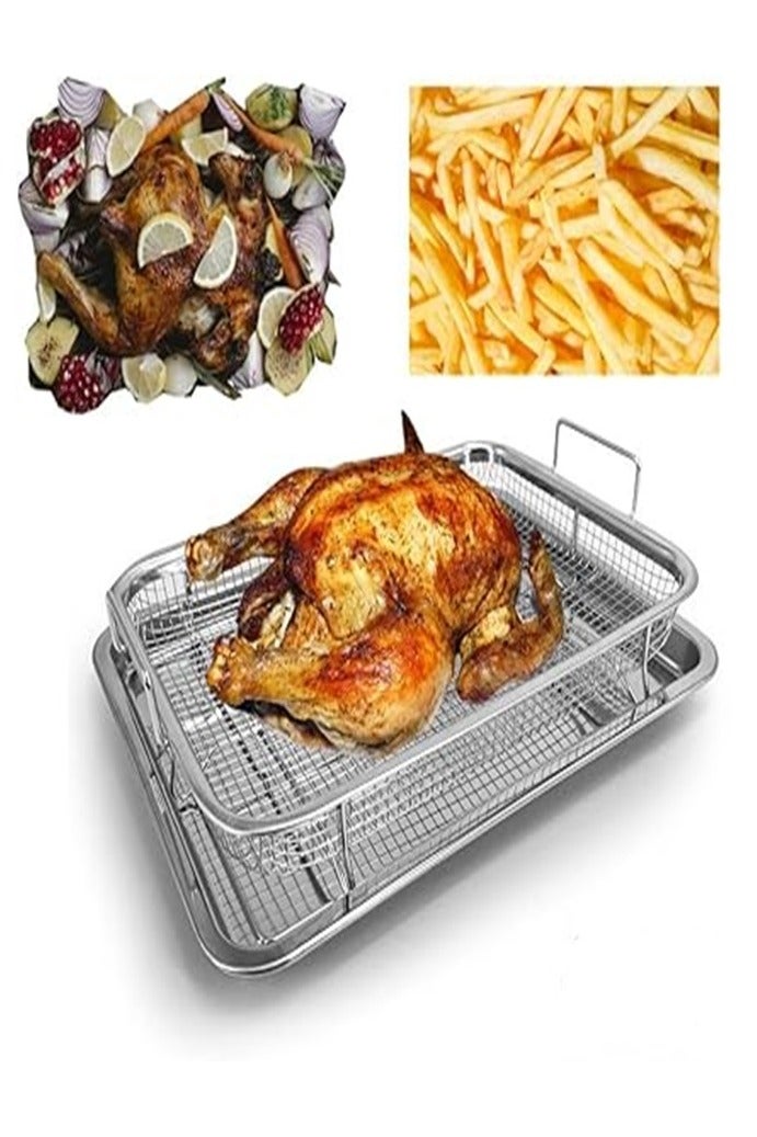 مقلاة فرن من الفولاذ المقاوم للصدأ، وسلة مقلاة هوائية وصينية مقلاة عميقة باللون الفضي - Image 3