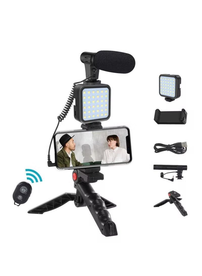 Generic Vlogging Kit Smartphone Camera Video Vlogging Kit for iPhone/Android with Light + Microphone + Tripod + Phone Holder for Vlogging/YouTube/Tiktok/Facebook/Camera  - Image 1