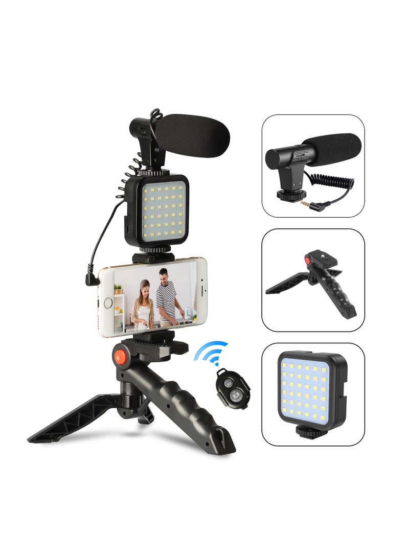 Generic - Vlogging Kit Smartphone Camera Video Vlogging Kit for iPhone/Android with Light + Microphone + Tripod + Phone Holder for Vlogging/YouTube/Tiktok/Facebook/Camera - Image 1