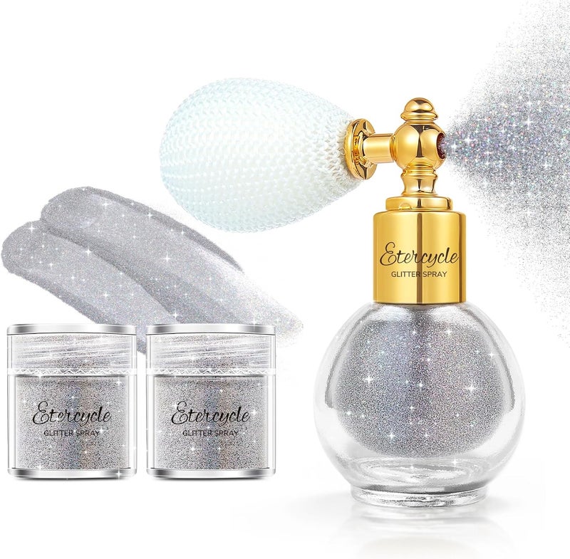بخاخ جليتر الجسم من إيتيرسايكل، جليتر شعر فضي ناعم جداً، مسحوق لامع للوجه يدوم طويلاً ويجف بسرعة، هدايا جليتر لملابس الحفلات وفن الأظافر وحرف عيد الفصح والهالوين