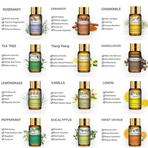 PHATOIL Essential Oil Set, 12x5ml Essential Oils Gift Set with Diffused Wood, 100% Natural Pure Essential Oils for Diffusers DIY Candle Soap Making - Image 2