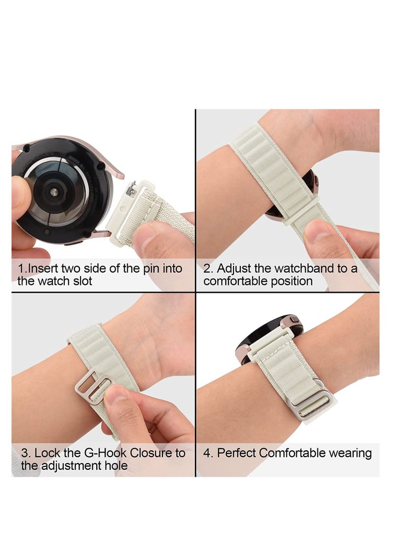 Generic - 20mm Stretch Nylon Metal Alpine Loop Woven Strap ForSamsung Galaxy Watch 5 40/44mm - Watch 5 Pro 45mm- With Titanium G Hook  White - Image 1