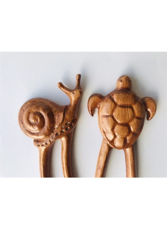 Handicraftviet Wooden Hair Pin Hand-Carve Hair Accessory for Women, 2 Prong Hair Fork For Long Hair, 6.29in, Natural Color Wood – Swing Hair fork - Set 1 - Image 2