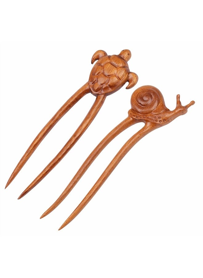 Handicraftviet Wooden Hair Pin Hand-Carve Hair Accessory for Women, 2 Prong Hair Fork For Long Hair, 6.29in, Natural Color Wood – Swing Hair fork - Set 1 - Image 1