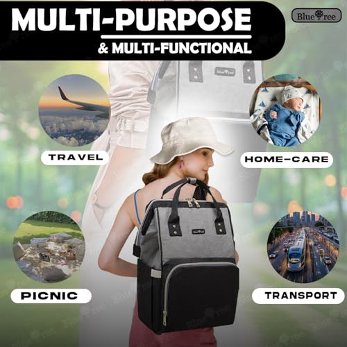 blue tree Premium Baby Diaper Bags For New Born Baby for Mothers | Maternity Waterproof Bags for Travel | Multiple Pocket to Easily Organise Baby Essentials Diaper Backpack for Moms (Black+Grey) - Image 5