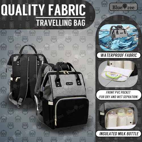 blue tree Premium Baby Diaper Bags For New Born Baby for Mothers | Maternity Waterproof Bags for Travel | Multiple Pocket to Easily Organise Baby Essentials Diaper Backpack for Moms (Black+Grey) - Image 4