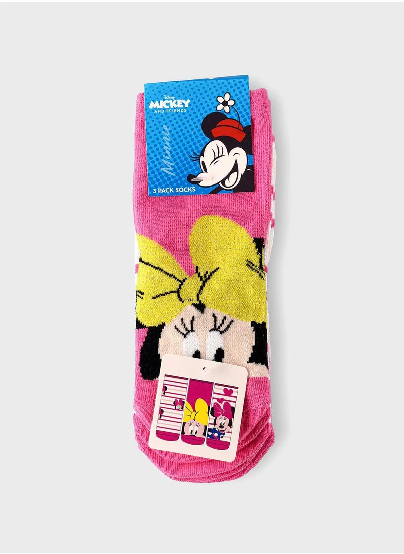 Disney Kids 3 Pack Minnie Mouse Crew Socks