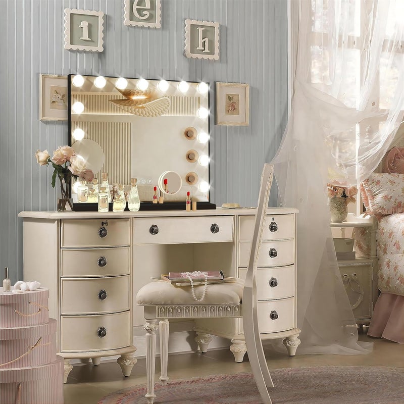 Ratsamee Black Hollywood Vanity Mirror with Lights, 15 Dimmable Bulbs, 3 Color Lights,Make Up Lighted Mirror, Aluminum Metal Frame, USB Charging Portï¼ˆ23" x 18"ï¼‰ - Image 2