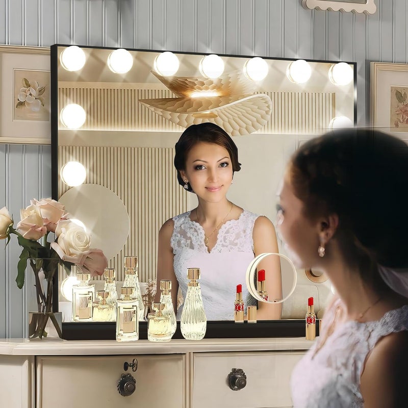 Ratsamee Black Hollywood Vanity Mirror with Lights, 15 Dimmable Bulbs, 3 Color Lights,Make Up Lighted Mirror, Aluminum Metal Frame, USB Charging Portï¼ˆ23" x 18"ï¼‰ - Image 5