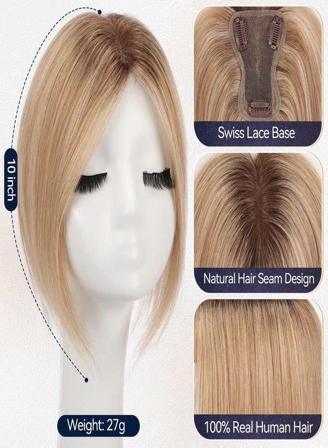 starluck Real Human Hair Toppers for Women 10Inch-Suitable for Thinning Hair no Bangs 3 * 4.5inches Swiss Base Hand-Tied & 3 Secure Clips(4T10/16#) - Image 2