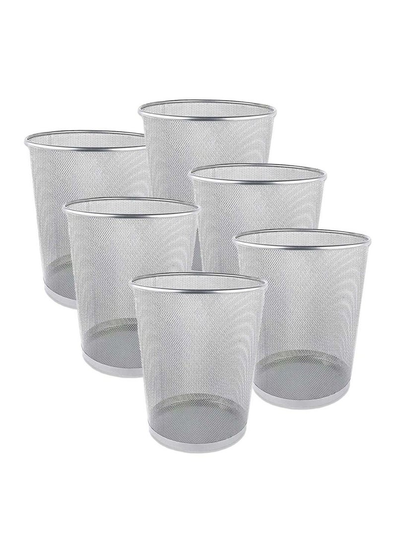AKC Set of 6 Multipurpose Metal Mesh Waste Bin For Office, Home, Kitchen H27 x W 24 Cm SILVER 