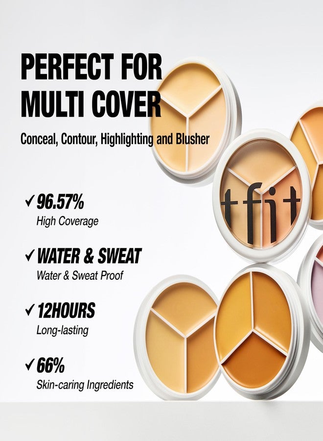 TFIT Cover Up Pro Concealer Palette - 3-in-1 Full Coverage Color Correcting Cream (Hydrating, 0.52 Oz) for Dark Circles, Spots, Puffiness (00 Light, 0.52 Oz) - Image 2