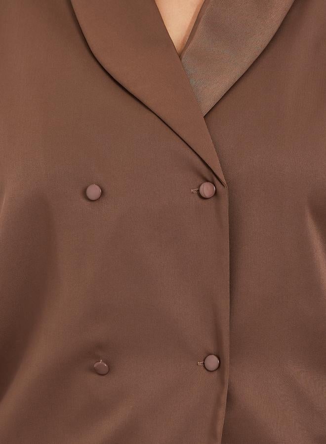 Styli Plus Size Brown Long Sleeve Wrap Blouse - Image 3