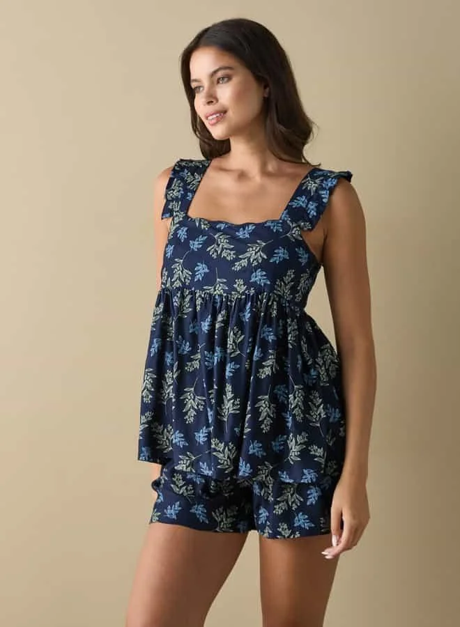 Splash FAV All-Over Leaf Print Sleeveless Top and Shorts Set