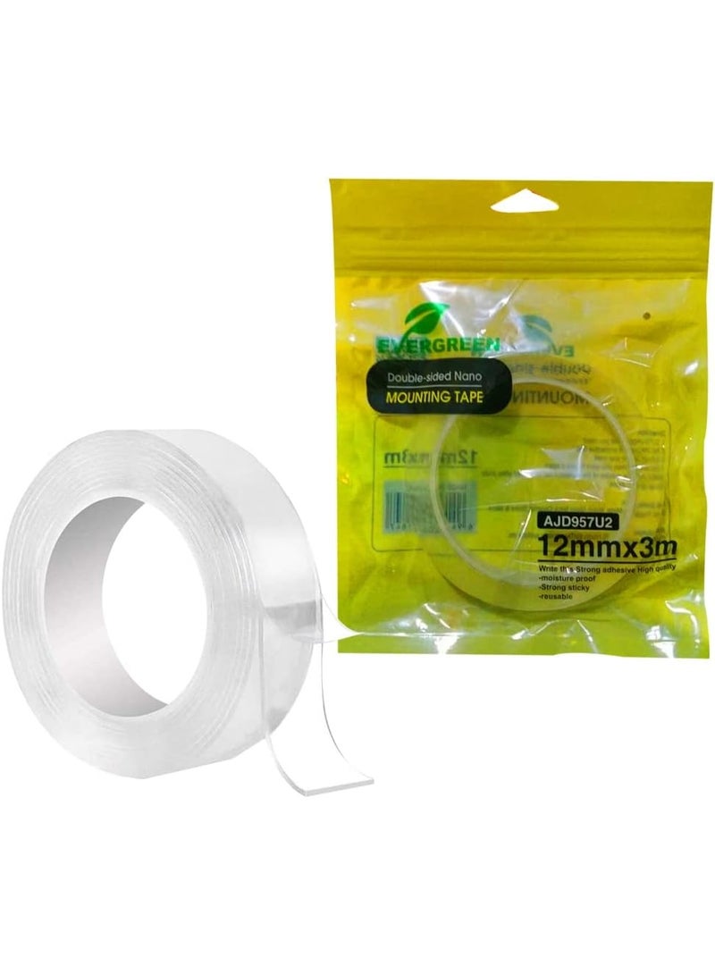 شريط نانو سحري مزدوج الجوانب 12 مم × 3 م - قطعتان، شفاف، قابل لإعادة الاستخدام، قابل للغسل ومقاوم للماء، شريط تثبيت أكريليك، لاصق قوي لتعليق الجدران، تثبيت السجاد، ديكور المنزل، لا حاجة للثقب، لا يترك أثراً وسهل الإزالة - Image 5