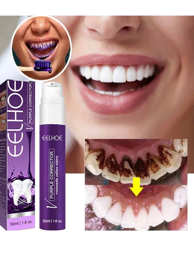 إيلهو مصحح أرجواني 50 مل، معجون أسنان لتبييض الأسنان، تنظيف الأسنان الصفراء، مصحح اللون وإزالة البقع بشكل فعال، العناية بصحة الفم - Image 3