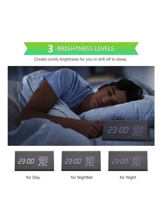 Bedroom alarm clock wooden electronic LED time display, temperature detection digital alarm clock, digital alarm clock, bedroom wooden electric clock, suitable for bedside, table, desk, office, children and home - Image 5