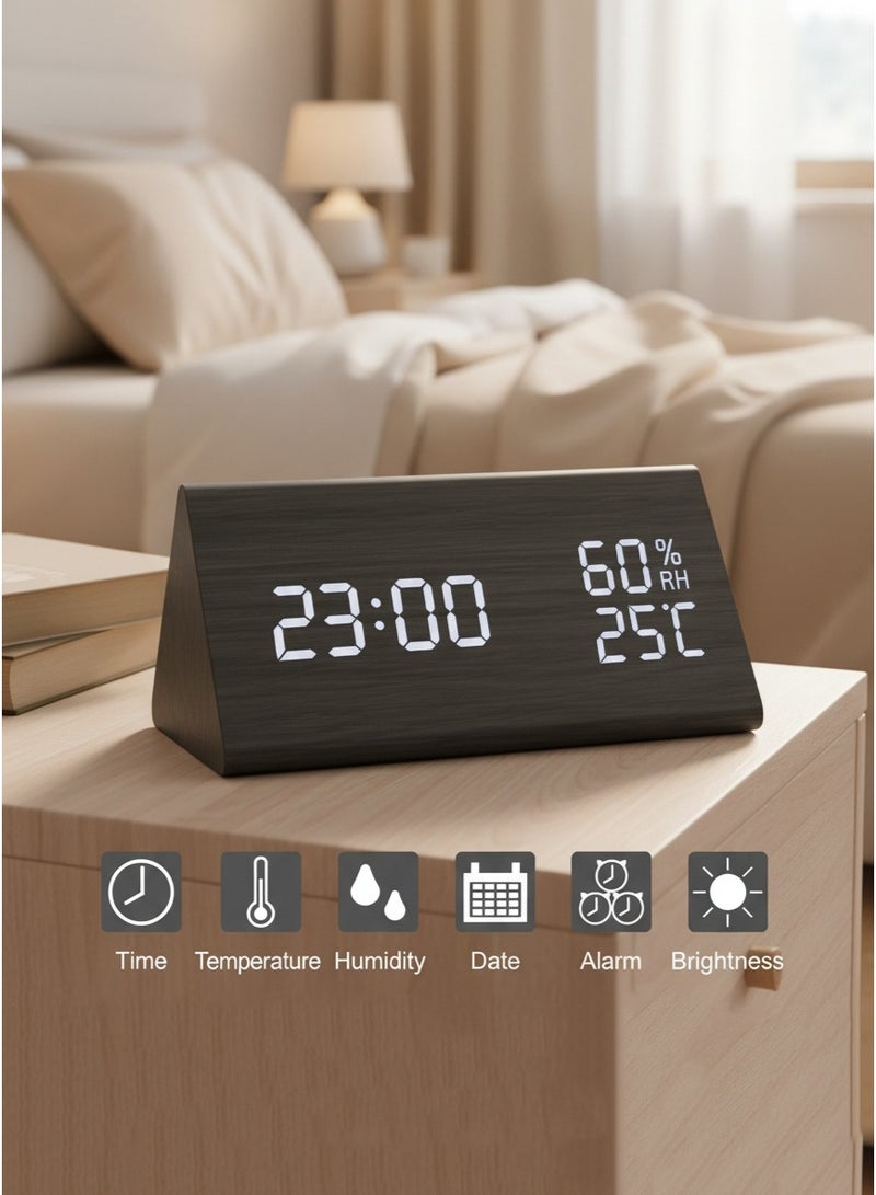 Bedroom alarm clock wooden electronic LED time display, temperature detection digital alarm clock, digital alarm clock, bedroom wooden electric clock, suitable for bedside, table, desk, office, children and home - Image 1