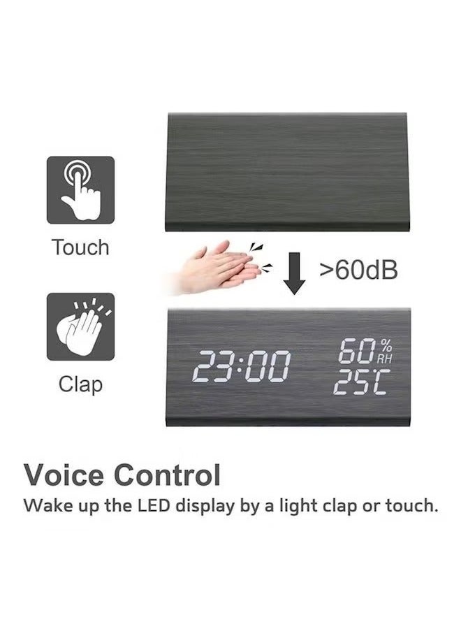 Bedroom alarm clock wooden electronic LED time display, temperature detection digital alarm clock, digital alarm clock, bedroom wooden electric clock, suitable for bedside, table, desk, office, children and home - Image 2