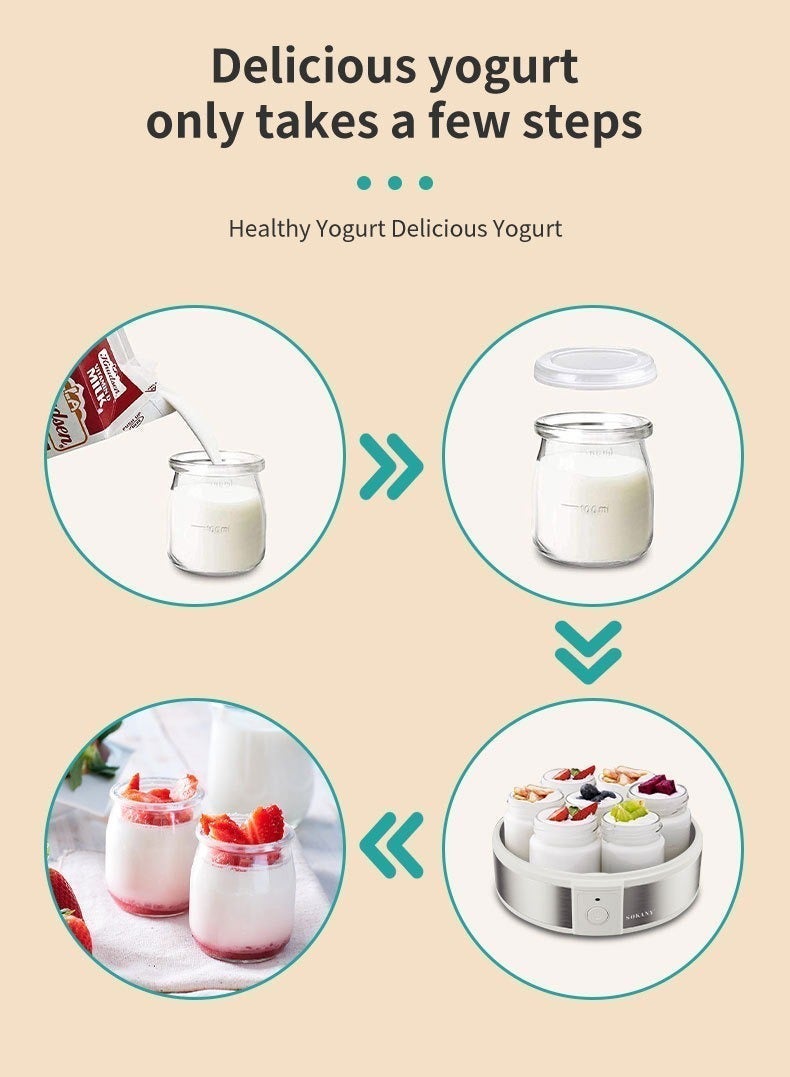 سوكاني صانعة الزبادي ذات السعة الكبيرة من سوكاني، جهاز تخمير الزبادي والآيس كريم المنزلي، تخمير بدرجة حرارة ثابتة، مصنوعة من الفولاذ المقاوم للصدأ، 7 علب مستقلة، 20 واط، قابس بريطاني. - Image 4