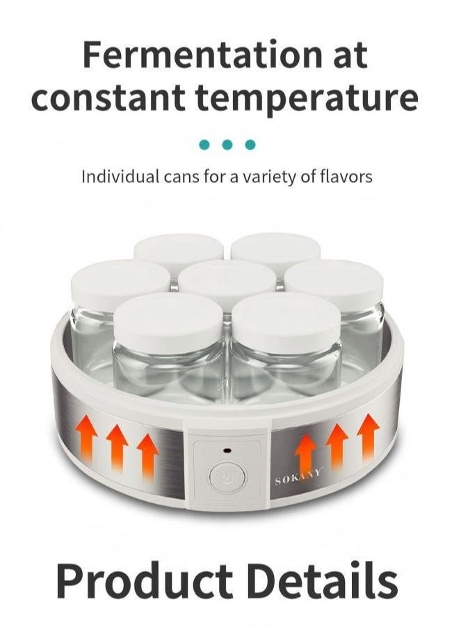 سوكاني صانعة الزبادي ذات السعة الكبيرة من سوكاني، جهاز تخمير الزبادي والآيس كريم المنزلي، تخمير بدرجة حرارة ثابتة، مصنوعة من الفولاذ المقاوم للصدأ، 7 علب مستقلة، 20 واط، قابس بريطاني. - Image 2