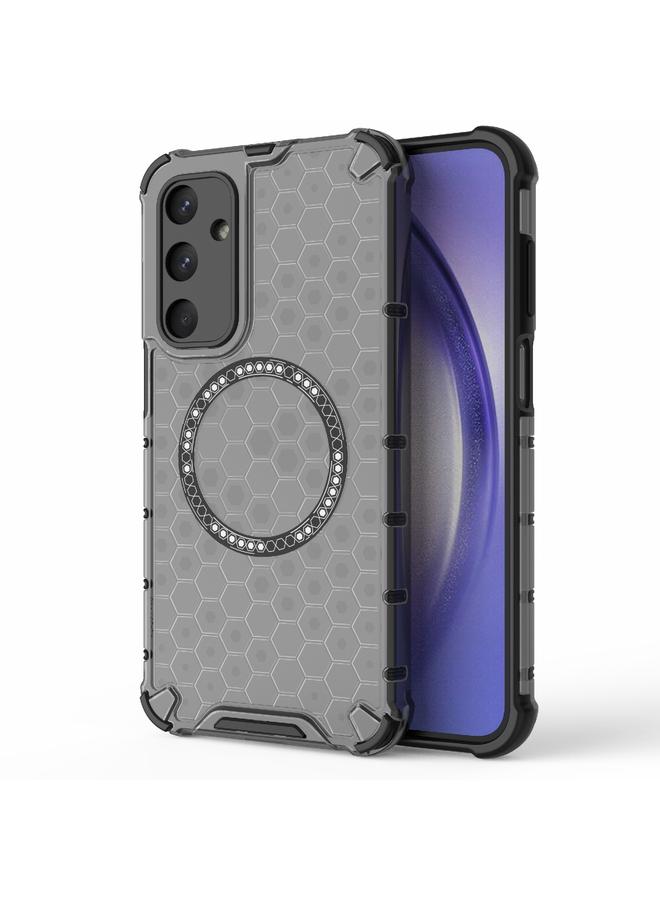 جراب هاتف مقاوم للصدمات بحلقة مغناطيسية على شكل قرص العسل لهاتف Samsung Galaxy M35 5G (أسود)