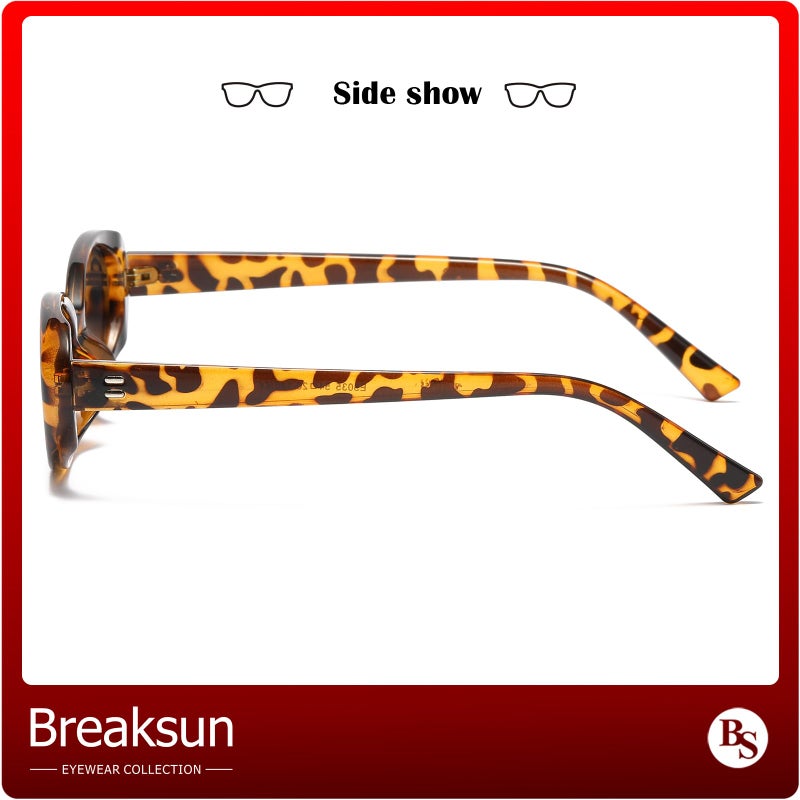 Breaksun نظارات شمسية بيكسون ريترو بيضاوية للنساء والرجال موضة نظارات بيضاوية صغيرة ظلال عتيقة من التسعينات (نمر/رمادي) - Image 3