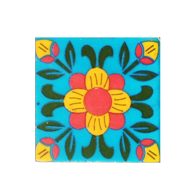 Shiv Kripa Blue Pottery Shiv Kripa Blue Pottery Beautiful Handcrafted Decorative Handmade Kitchen Washroom Tile Tabletop Interior Exterior Plywood Flooring Wall Ceramic Glazed Tiles 2 x 2 Inch Pack oF 10 Tile Sky Blue Multi 