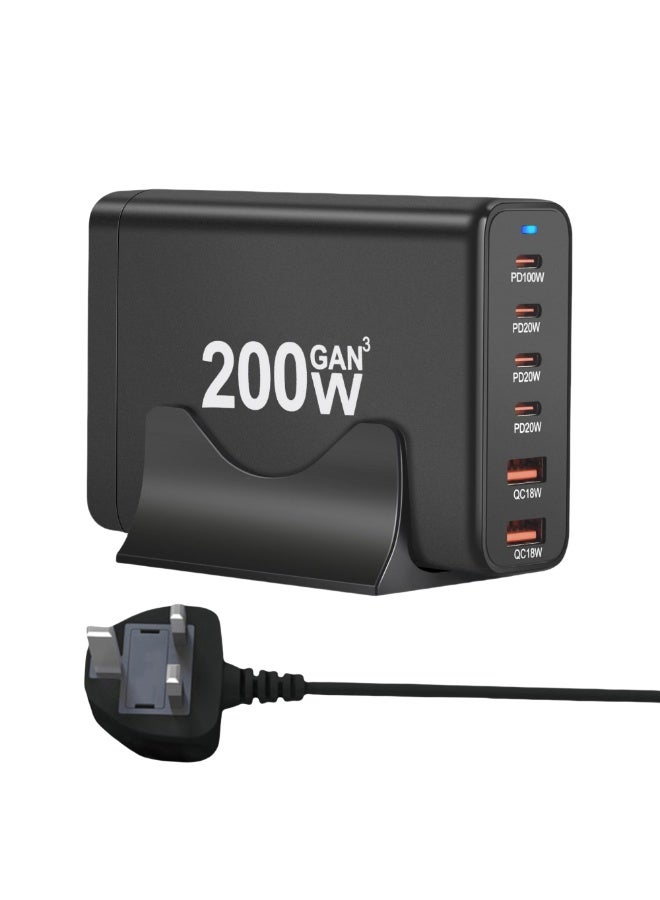 Lullaxx 200W USB C Charging Station,GaN Fast Charging Adapter with multiple devices,Adapter for MacBook Pro/Air, iPad Pro/Air, iPhone 15 Pro/Pro Max, HP, Dell