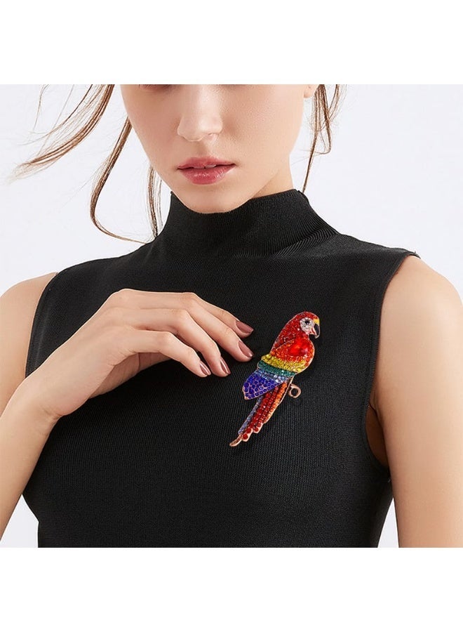 Luxury & Trendy Crystal Rhinestone Accessory Brooch Pin for Women, for clothes and Bags Fashion Enamel Available in different shapes and colors Gold/Silver (Parrot 1) - Image 1