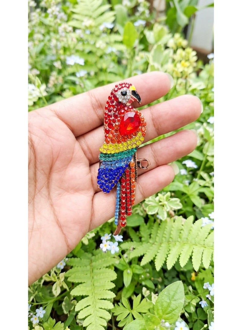 Luxury & Trendy Crystal Rhinestone Accessory Brooch Pin for Women, for clothes and Bags Fashion Enamel Available in different shapes and colors Gold/Silver (Parrot 1) - Image 2