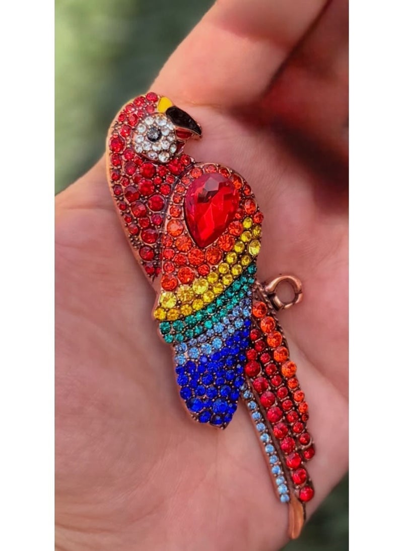 Luxury & Trendy Crystal Rhinestone Accessory Brooch Pin for Women, for clothes and Bags Fashion Enamel Available in different shapes and colors Gold/Silver (Parrot 1) - Image 5