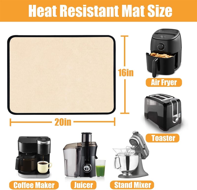 Amerbro Heat Resistant Mats for Countertop  Fireproof 16x20in Heat Resistant Mats for Air Fryer  Kitchen Countertop Protector for Air Fryer Coffee Maker Stand Mixer Toaster Oven 2PCS  Khaki - Image 5