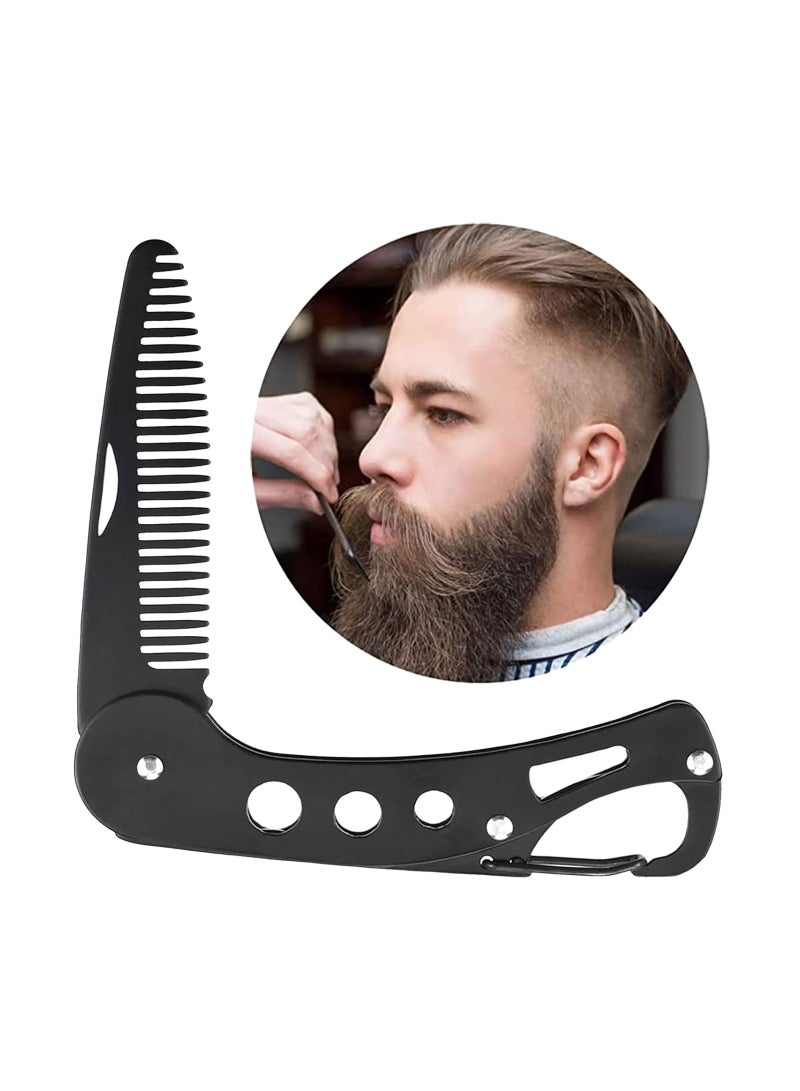 SYOSI Mustache Folding Beard Comb for Men Stainless Steel Metal Portable Wallet Pocket Beard Comb Moustache Brush Straightener Small Travel Comb for Grooming Styling Hair Beard - Image 1