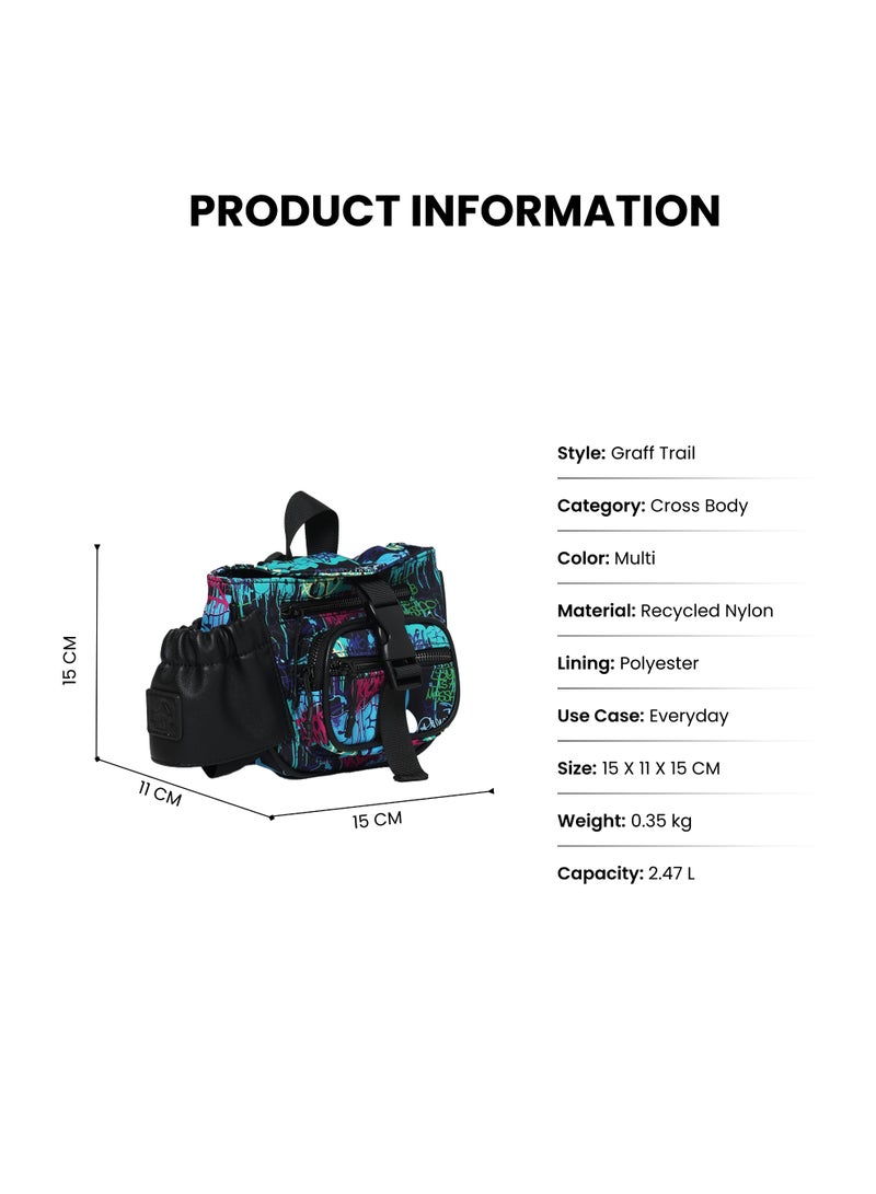 Jumping Cliff Graff Trail Crossbody Fanny Pack – Unisex Chest & Waist Bag for Travel, Running, Hiking, Walking, Cycling – Urban Graffiti Design, Water-Resistant, Lightweight, Adjustable Strap (15 x 11 x 15 cm, 2.47L, Sustainable Nylon - Image 4