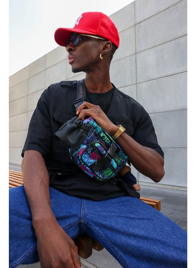 Jumping Cliff Graff Trail Crossbody Fanny Pack – Unisex Chest & Waist Bag for Travel, Running, Hiking, Walking, Cycling – Urban Graffiti Design, Water-Resistant, Lightweight, Adjustable Strap (15 x 11 x 15 cm, 2.47L, Sustainable Nylon - Image 3
