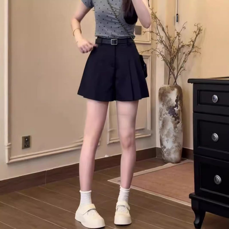 Black Suit Shorts For Women, New Summer Style, Petite, High-Waisted, Slimming, Thin, Suitable For Wearing Outside, Wide-Leg Pants Skirt That Makes Legs Look Longer - Image 2
