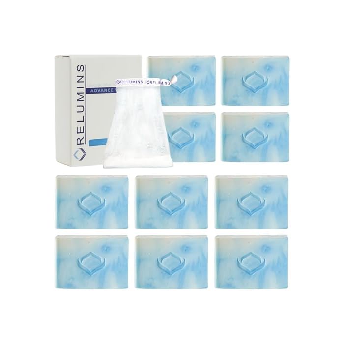 Relumins Glycolic Acid Soap Bar with Aloe and Salicylic Acid – Gentle AHA Mild Peel for Smoother, Soothing Skin | Self-Care Exfoliating Bar Soap with Free Net, 135g x 10 Bars