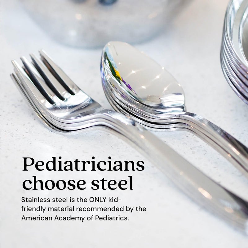 Ahimsa Stainless Steel Kids Utensils Set, Pediatrician Designed, Premium Kids Silverware, Non Toxic, Dishwasher Safe, Big Kid Fork and Spoon - Image 2