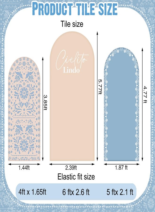 تشونفول غطاء خلفية قوس مكسيكي من Chunful مكون من 3 قطع لحفلات استقبال المولود الجديد، غطاء قوس خلفي لطيف ذو وجهين، لحفلات الزفاف المكسيكية وأعياد الميلاد، بطول 6 أقدام/5 أقدام/4 أقدام (بني-أزرق) - Image 3