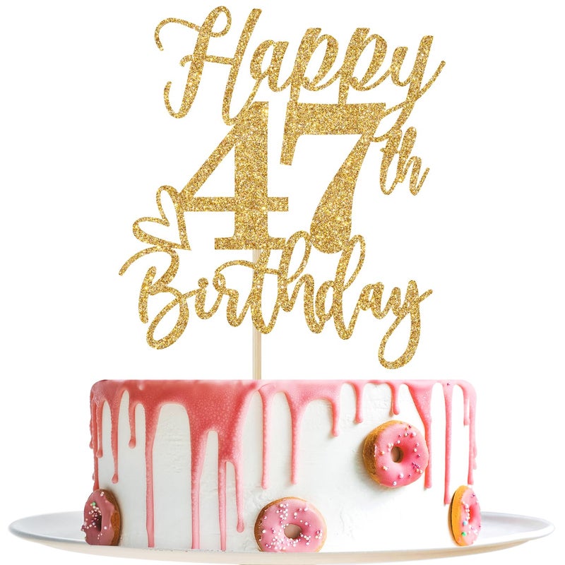 Yotawebery Happy 47th Birthday Cake Topper  47th Birthday Decorations  Cheers to 47 Years  Hello 47  47th Happy Birthday Party Supplies Gold Glitter - Image 1