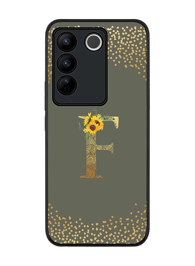 Stylizedd Case for Vivo V27 / Vivo V27 Pro / Vivo S16, Slim fit Flexible Cover Custom Monogram Initial Letter Floral Mandala Pattern Alphabet - F (Olive Green) - Image 1
