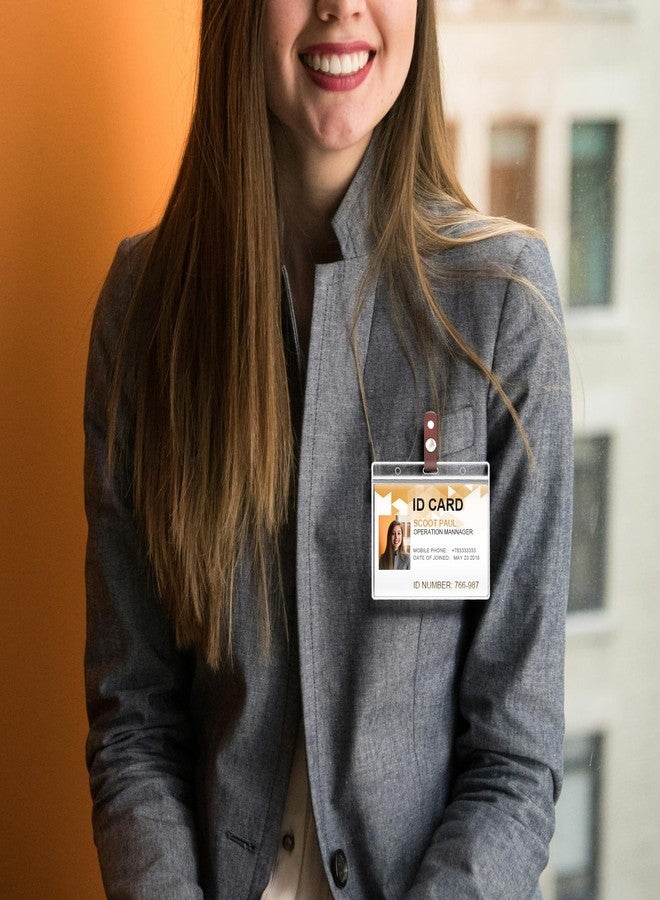 JORUIBLUSKY 3 Pack ID Card Badge Holders with Detachable Leather Metal Badge Clips, Horizontal Waterproof Clear Extra Thick PVC Plastic Name Tags for Nurses Office School Students Teachers Work - Image 5
