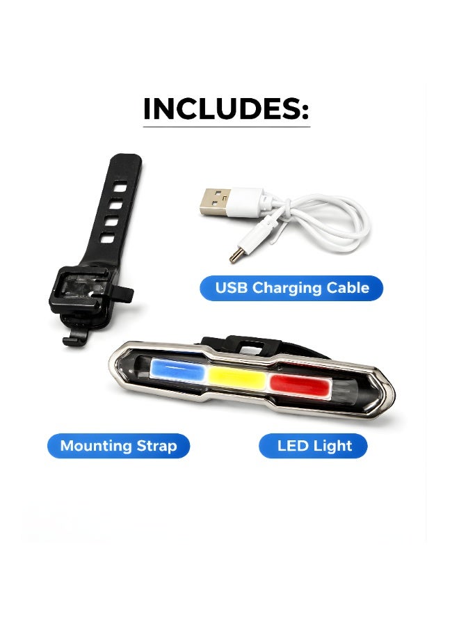 Fukukawa Rechargeable Bicycle LED Tail Light Red Blue White Waterproof Bike Rear Light USB Charging Safety Warning Light with Mount Strap - Image 4